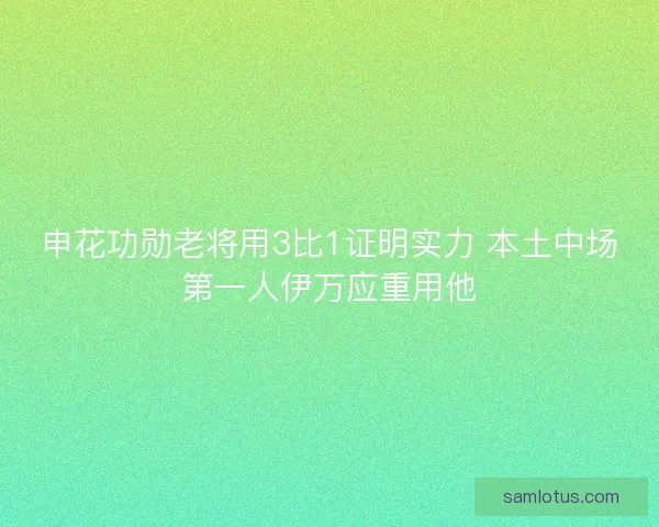 申花功勋老将用3比1证明实力 本土中场第一人伊万应重用他